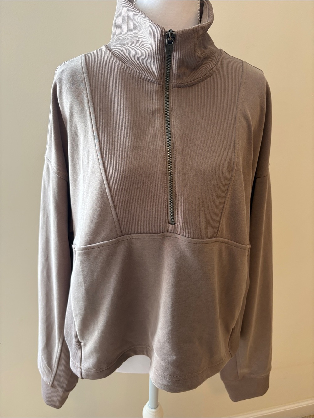 Athleta Seasoft Rib 1/4 Zip Popover- Color is Quartz- NWT